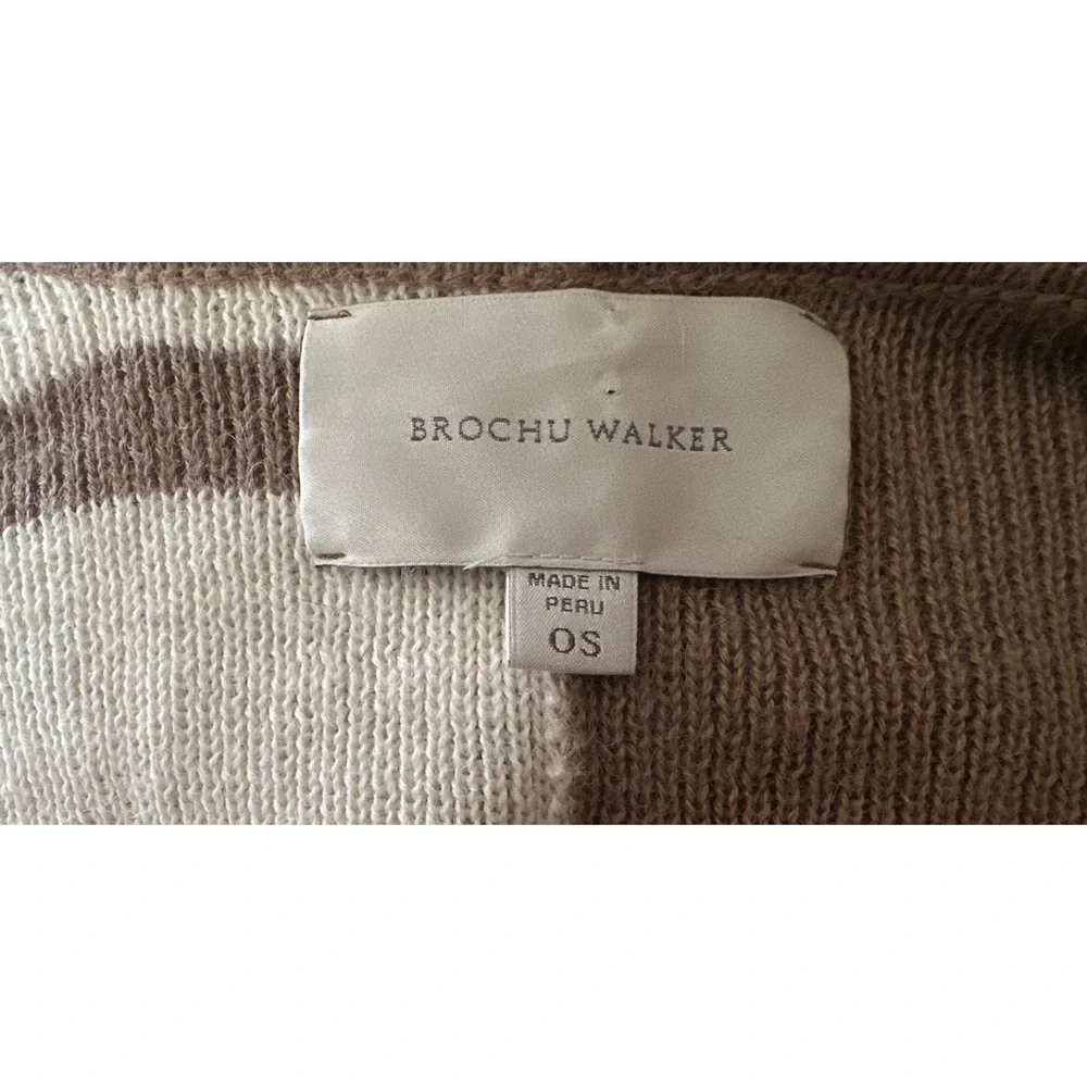Brochu Walker City Alpaca Wool Brown Cream Striped Sweater Poncho One Size - Picture 7 of 8